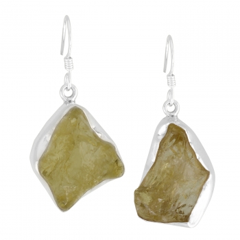 925 silver rough Lemon quartz stone earrings